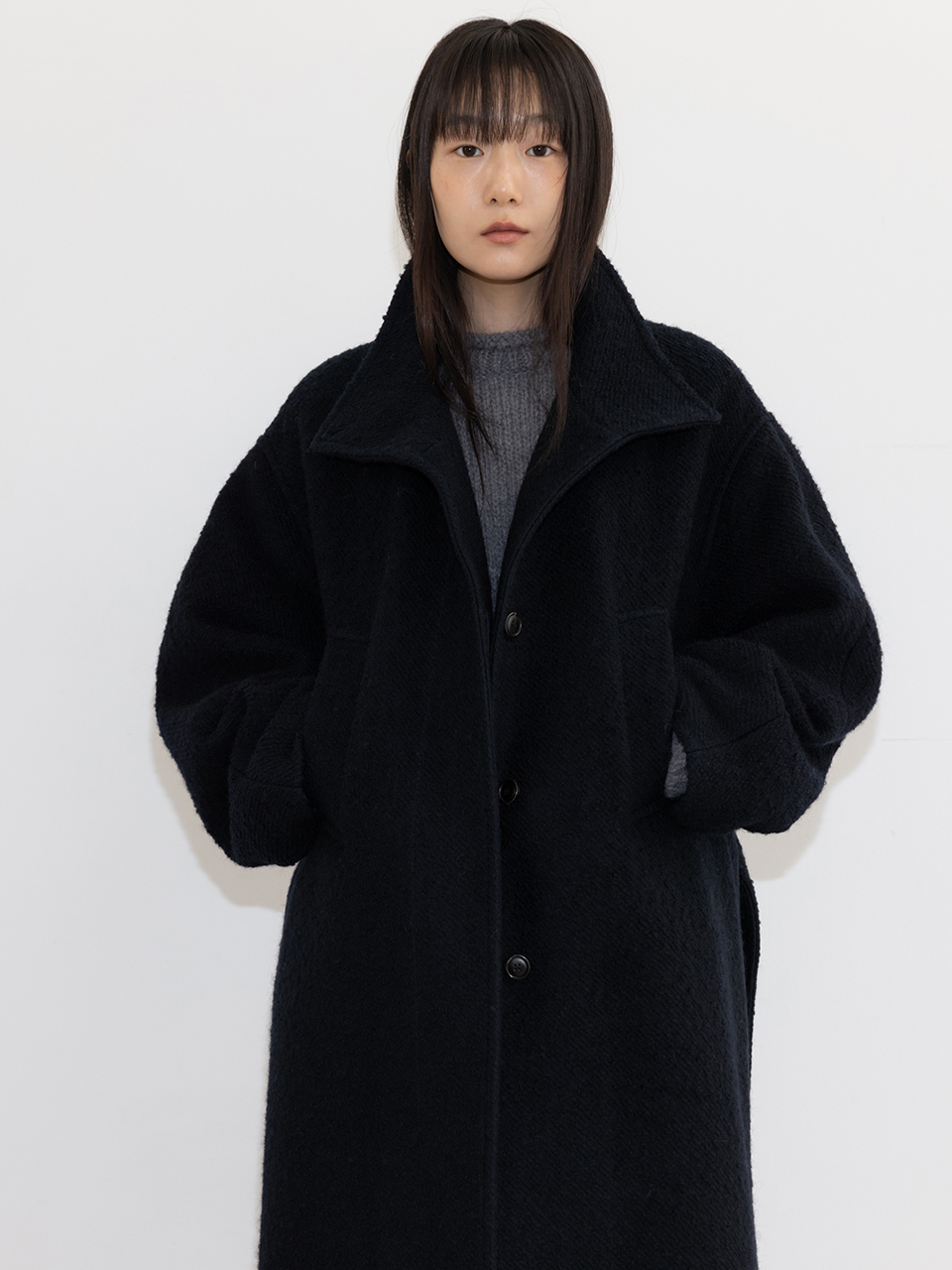 Single High-neck Coat_Navy