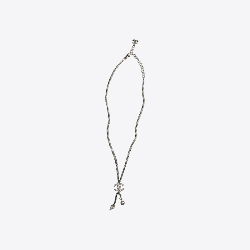 샤넬 코코 CC로고 크리스탈 펄 펜던트 넥클리스 (실버) ABF021 B19284 NADFL