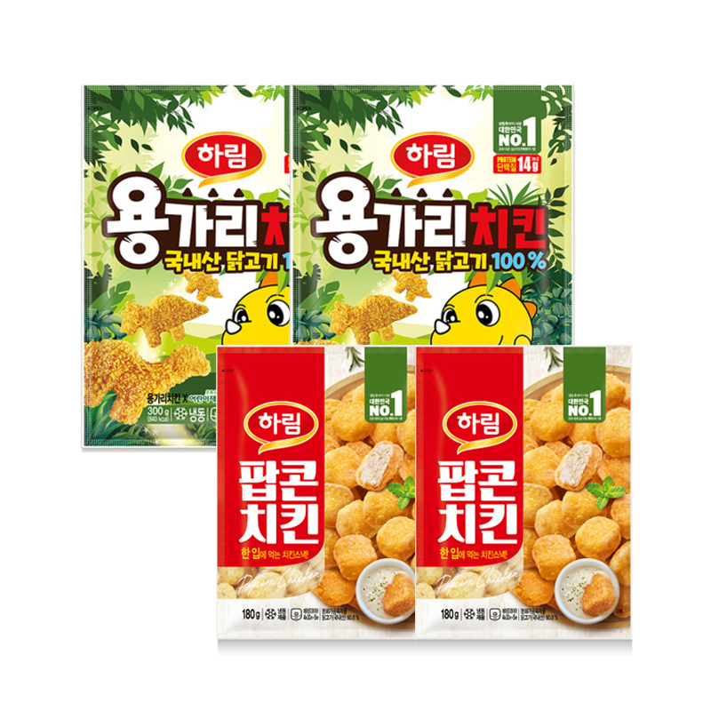 [하림] 용가리치킨 300g 2개 + 팝콘치킨 180g 2개