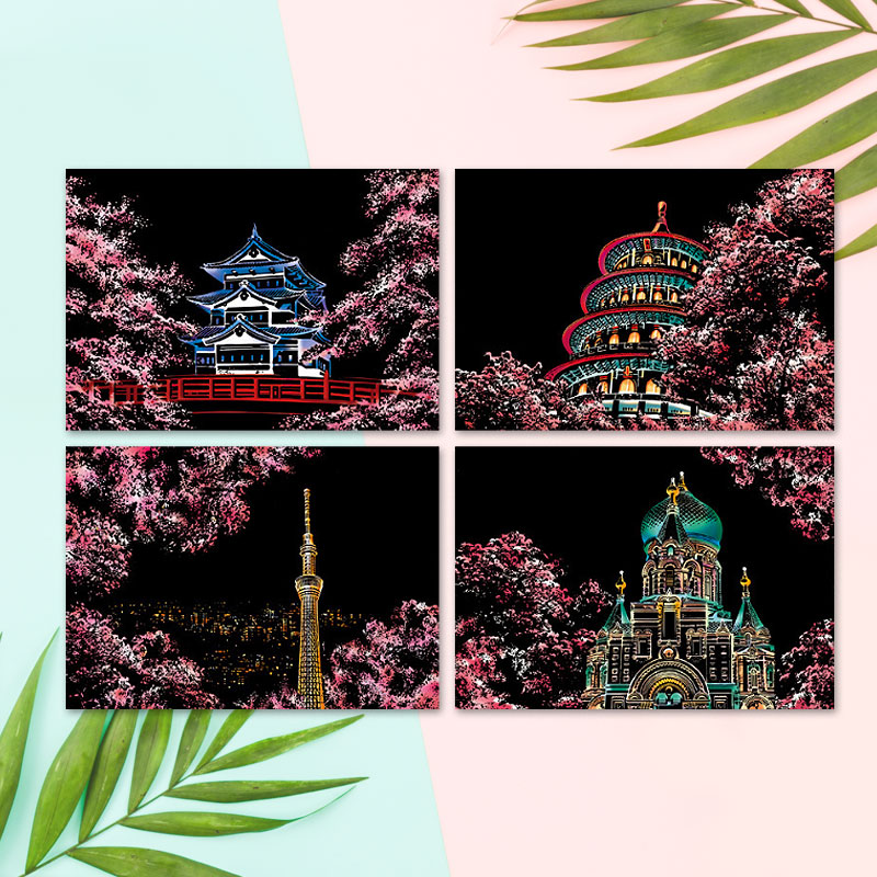 두사몰,컬러 스크래치 카드 컬러링북 DIY(A4)-벚꽃엔딩(4종)