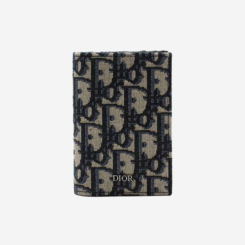 디올 바이폴드 오블리크 2단 카드 홀더 베이지 블랙