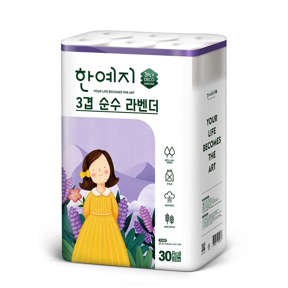 한예지 라벤더 3겹 데코 화장지 25M 30롤 1팩