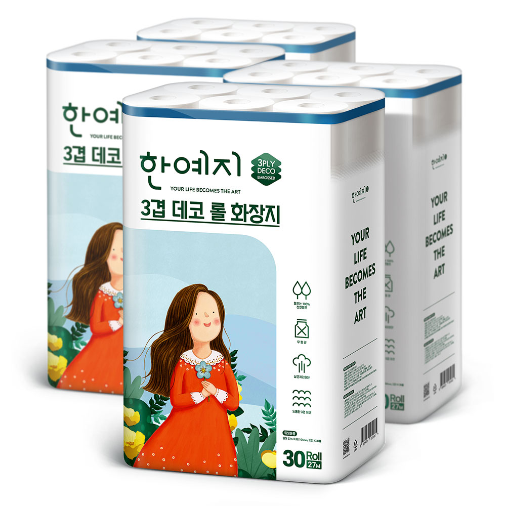 한예지 3겹 데코 화장지 27m 30롤 4팩