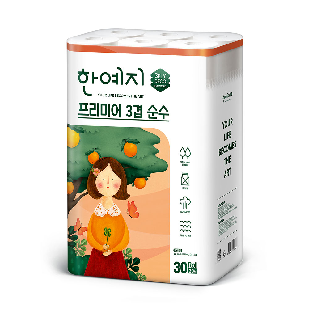한예지 프리미어 3겹 순수 화장지 30m 30롤 1팩