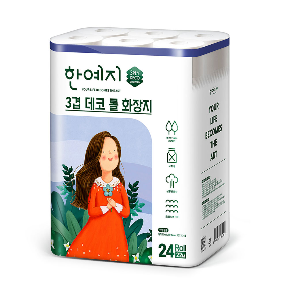 한예지 3겹 데코 화장지 22M 24롤 1팩