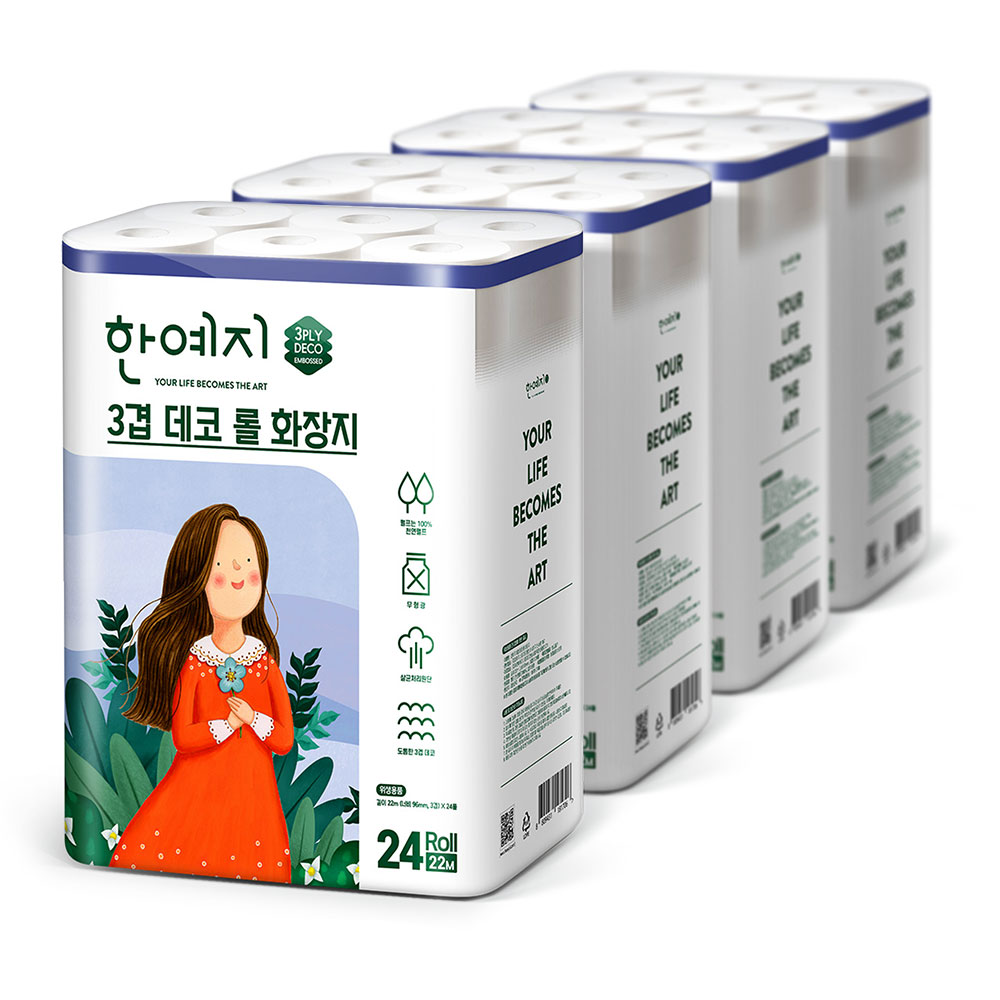 한예지 3겹 데코 화장지 22M 24롤 4팩