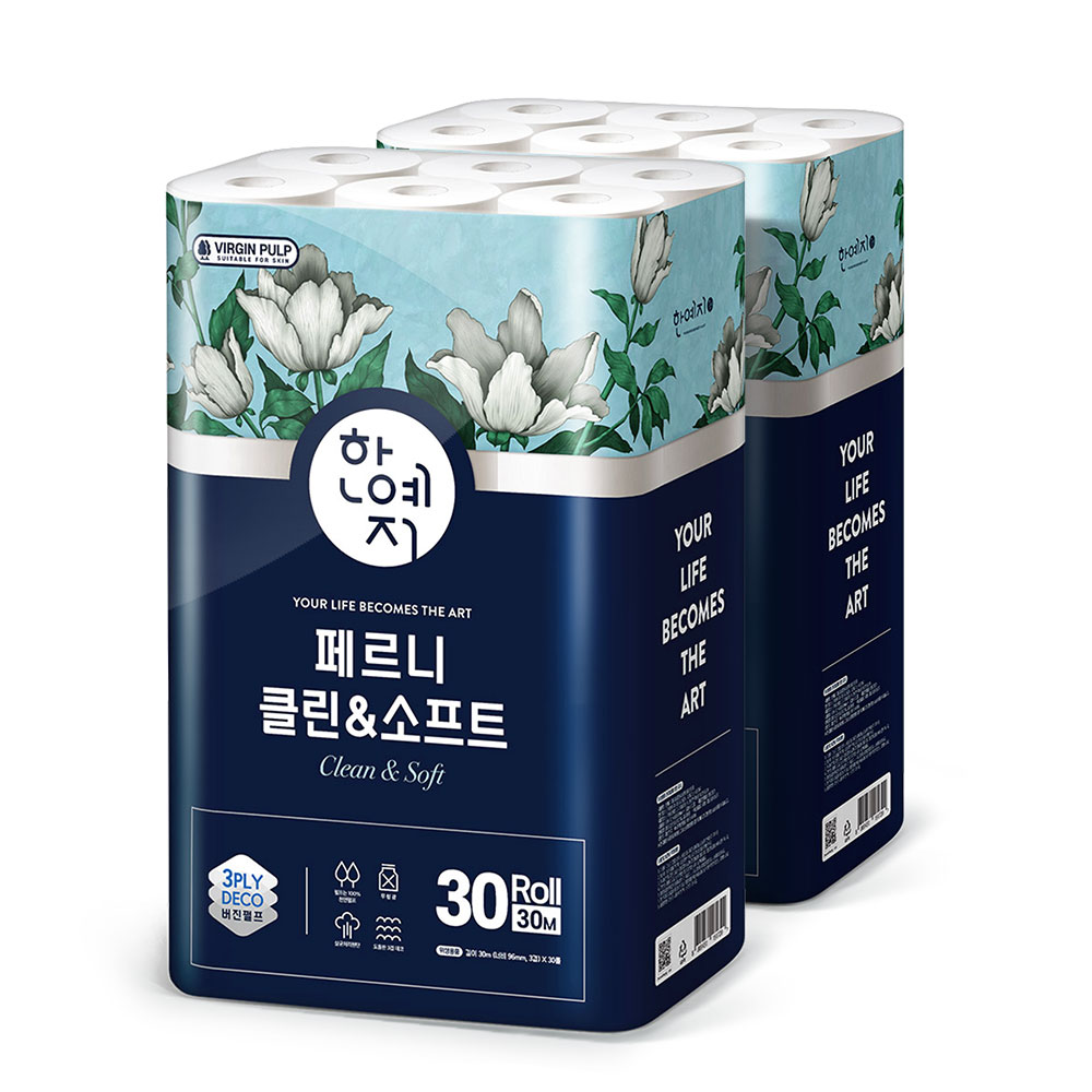 한예지 페르니 클린앤소프트 화장지 3겹 30M 30롤 2팩