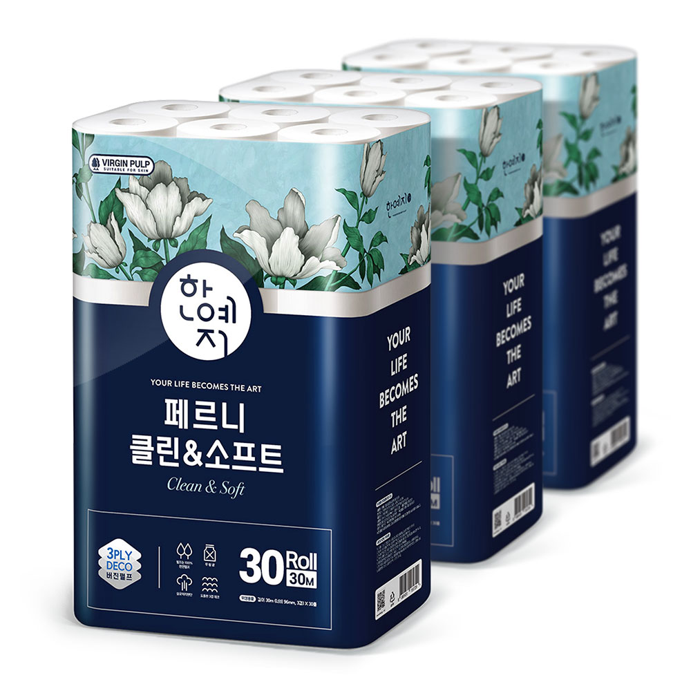 한예지 페르니 클린앤소프트 화장지 3겹 30M 30롤 3팩