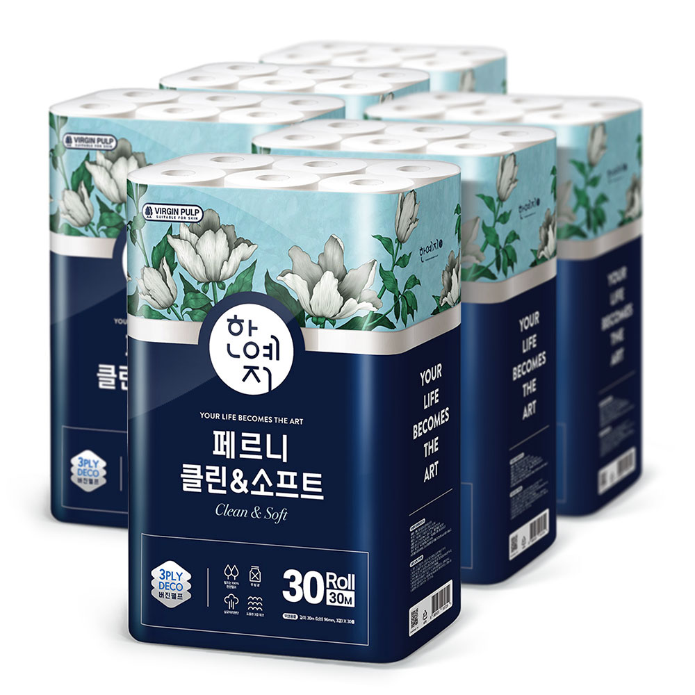 한예지 페르니 클린앤소프트 화장지 3겹 30M 30롤 6팩