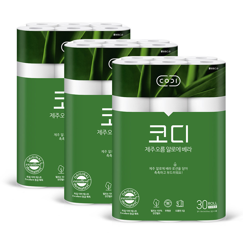 화장지 코디 제주 오름 알로에 베라 휴지 30m30롤3팩