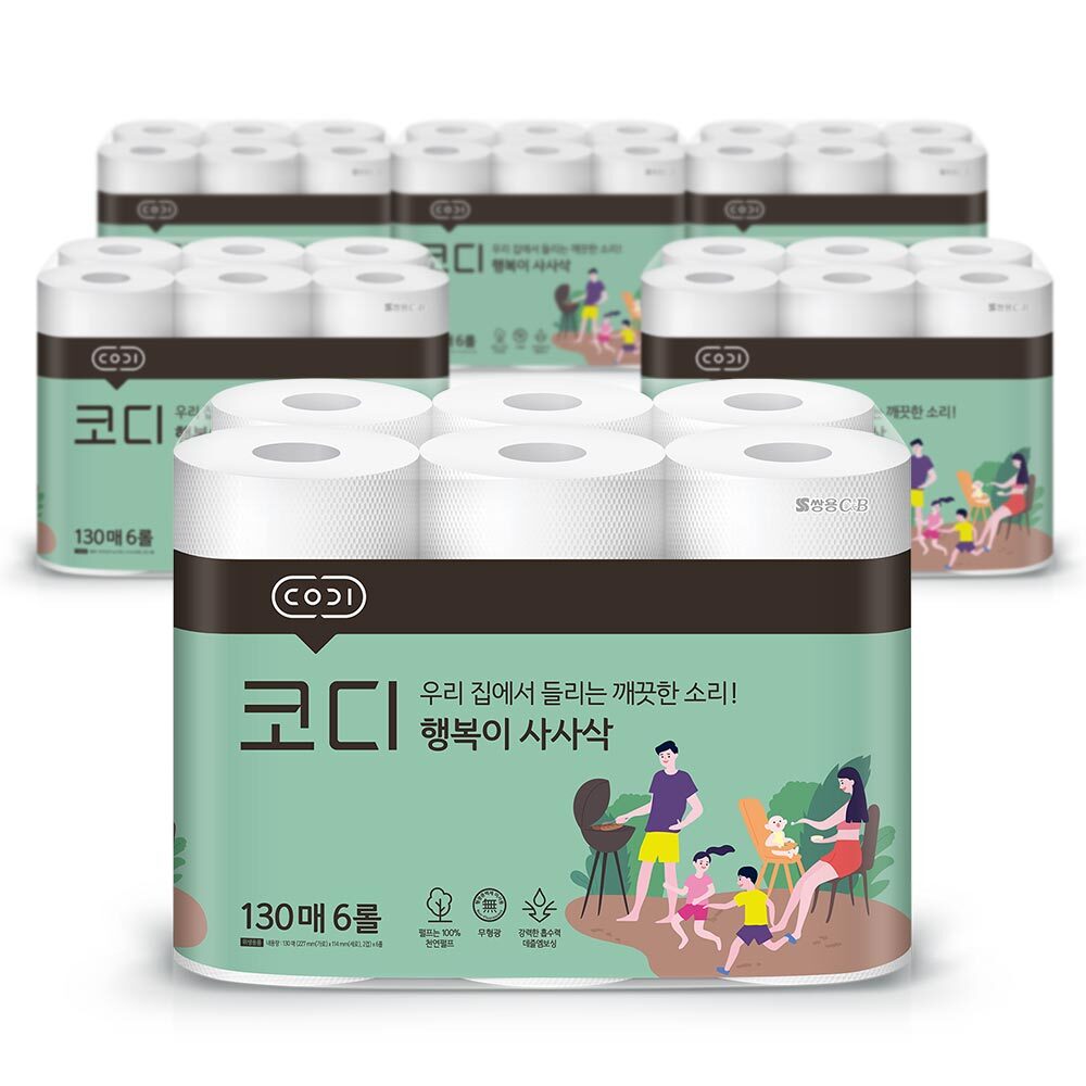 키친타올 코디 행복이 사사삭 티슈 130매 6롤 6팩