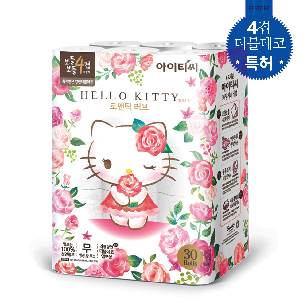 화장지 두툼 4겹 헬로키티 러블리 두루마리25M30롤1팩