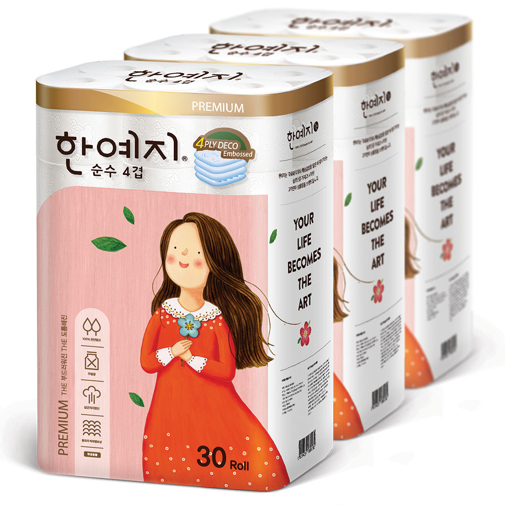 한예지 4겹 순수 화장지 25m 30롤 4팩