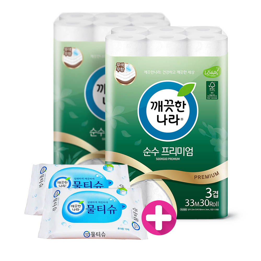 깨) 순수 화장지 33m30롤2팩 +휴대wt10매2개