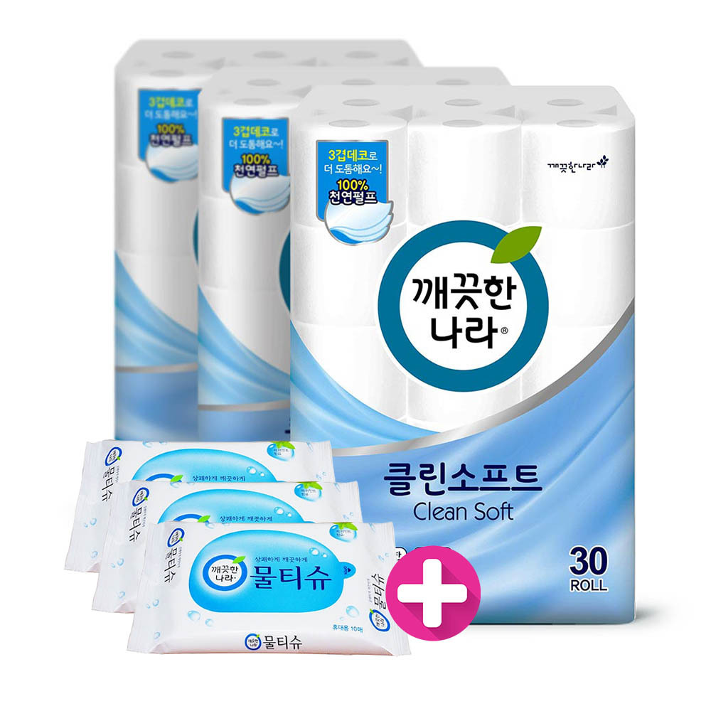 깨) 클린 소프트 화장지 30m30롤3팩 +휴대wt10매3개