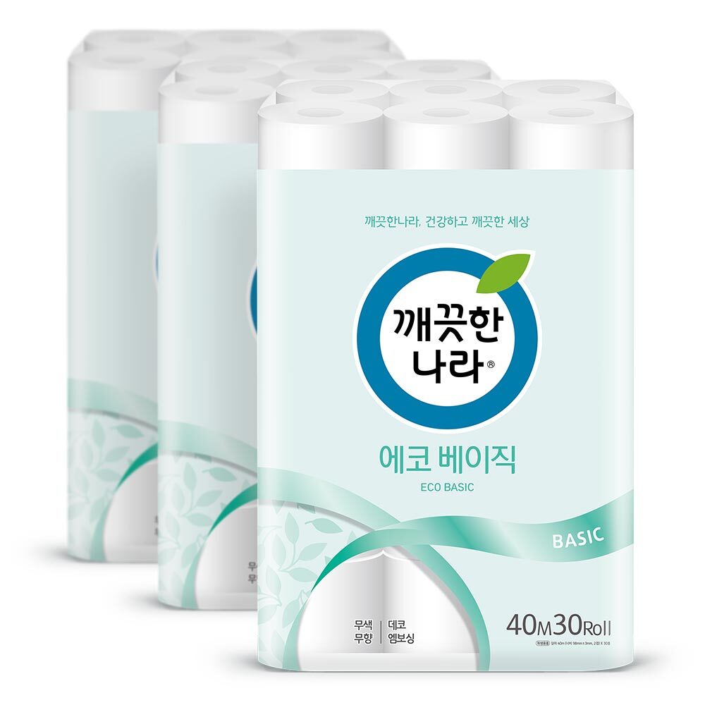 화장지 에코 베이직 40m30롤3팩 두루마리 휴지