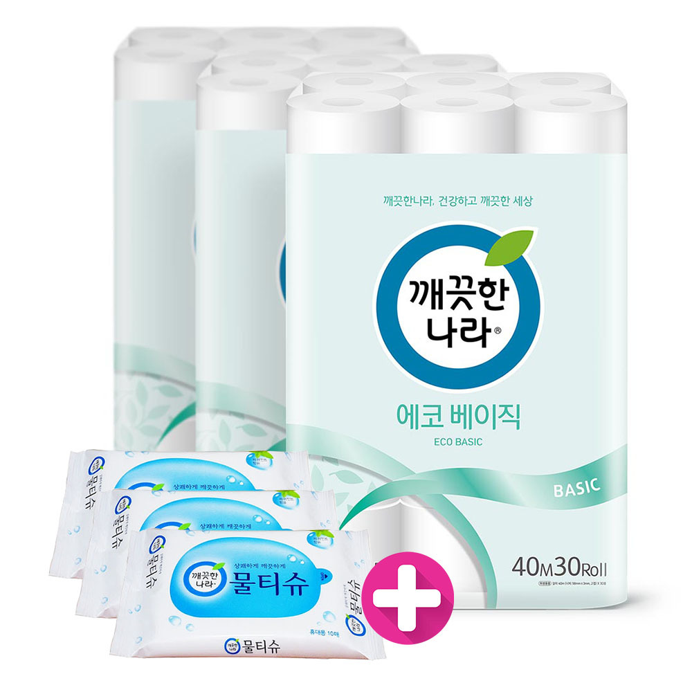 깨) 에코 베이직 화장지 40m30롤3팩 +휴대wt10매3개
